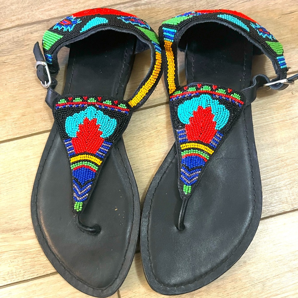 Matisse Beautifully Beaded Black Sandal.  Size 10.